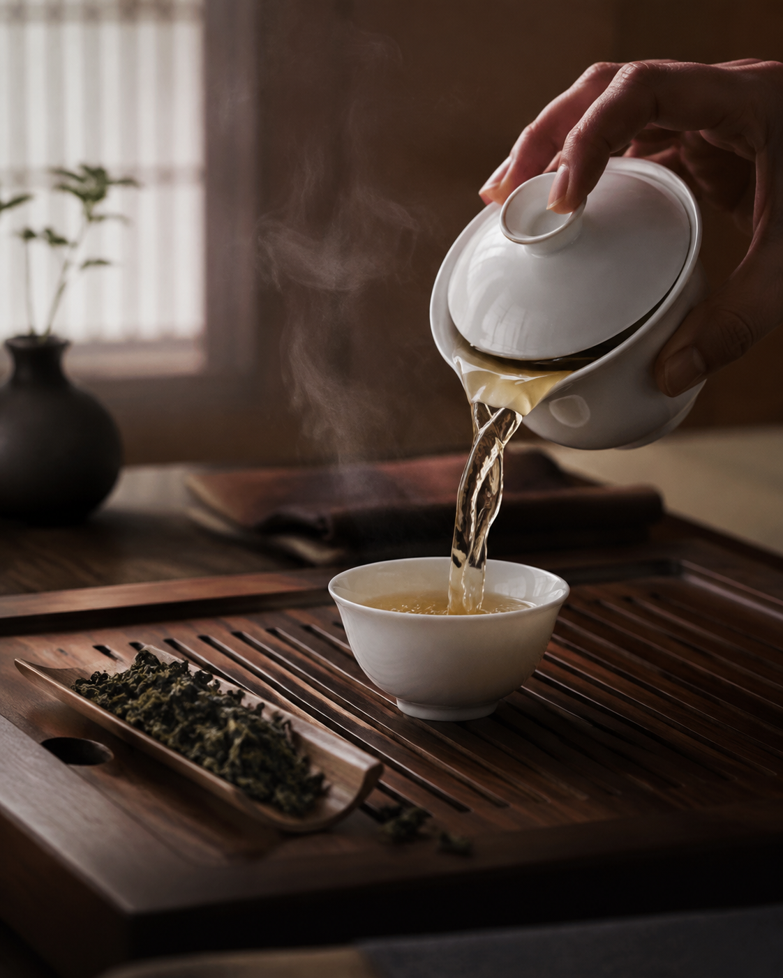盖碗泡茶的茶席画面